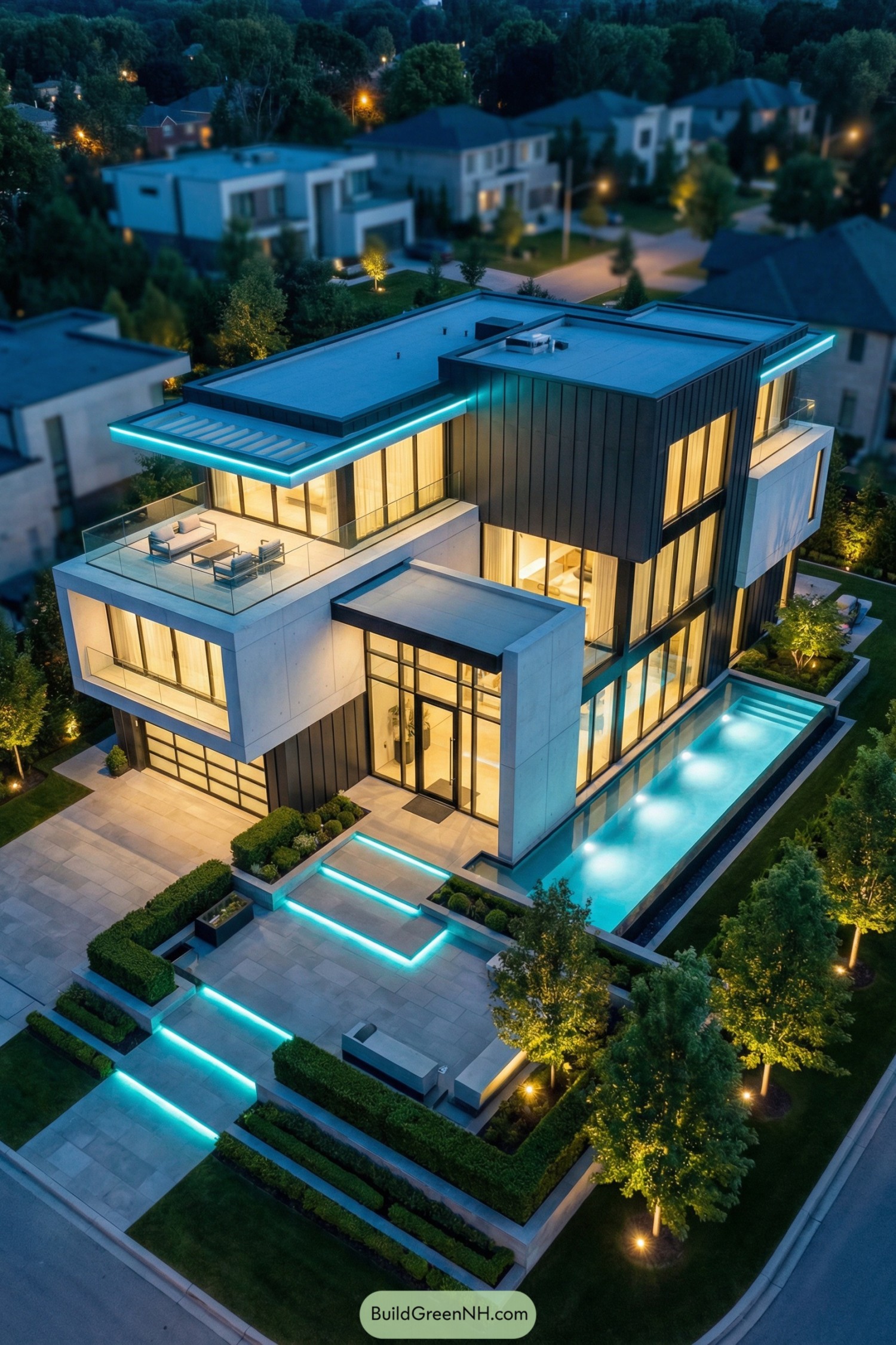 A sculptural residential facade in warm cream stone